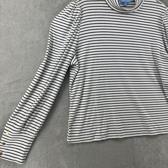 Draper James Top Womens XXL White Black Striped Mock Neck Long Puff Sleeve New - Picture 6 of 16
